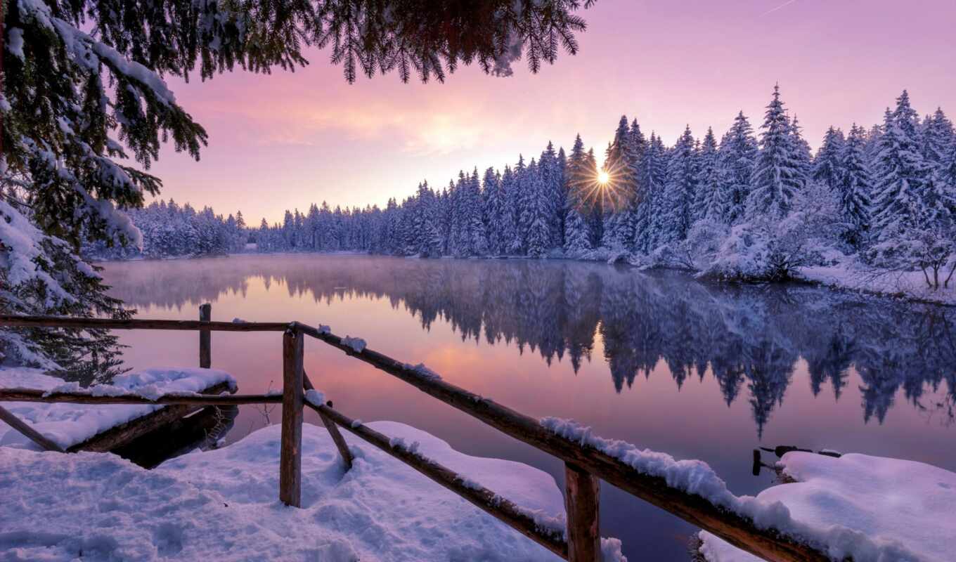 озеро, снег, winter