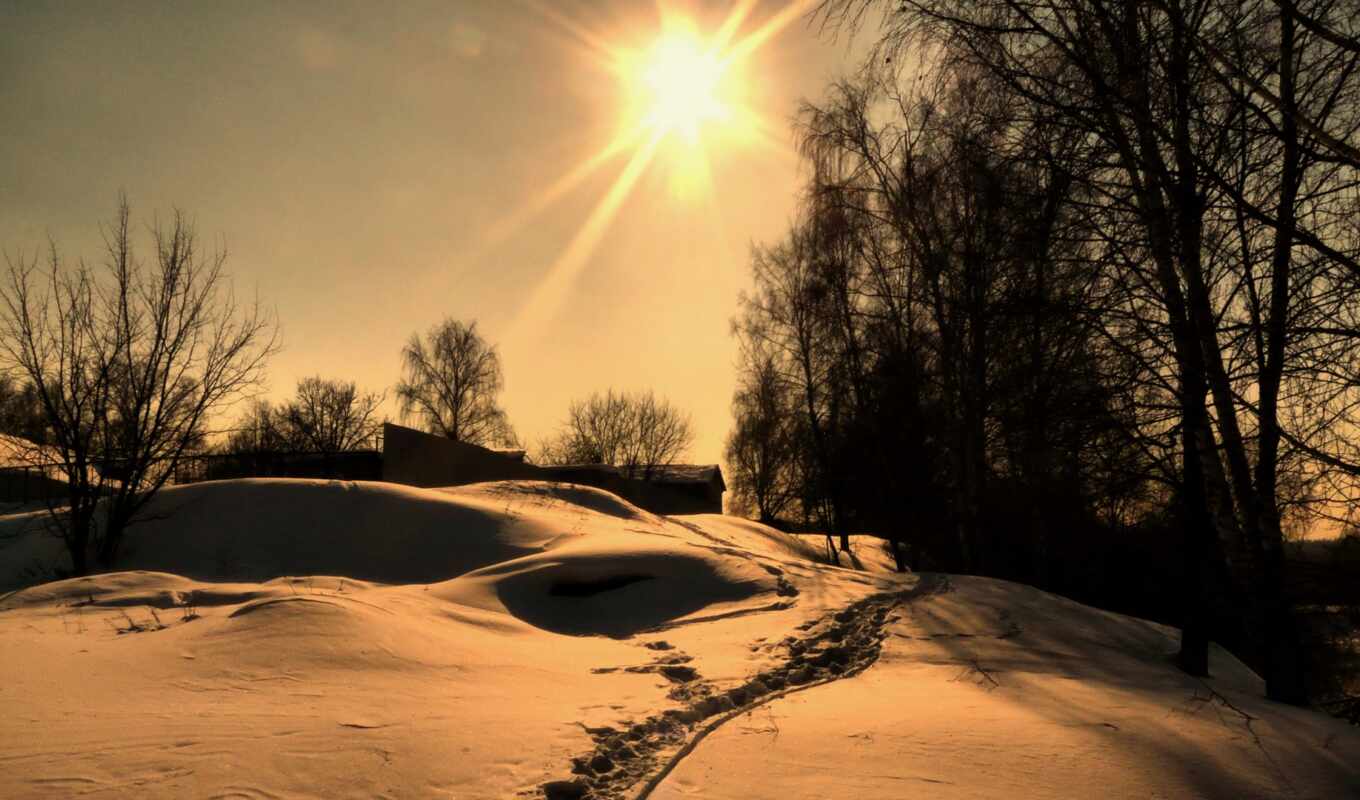 пейзажи -, снег, winter, день, деревня, trees, рисунки, alcatel, селе