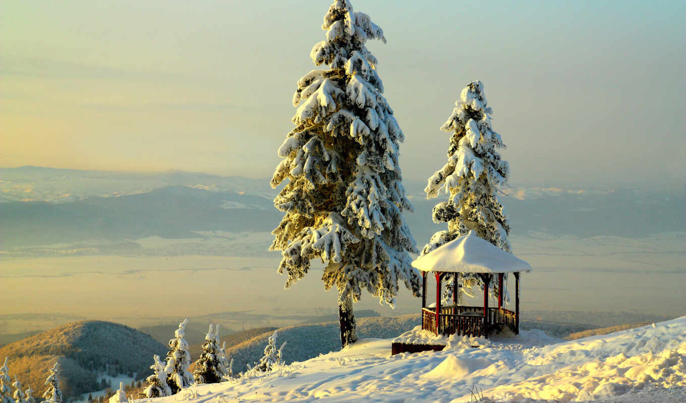 природа, небо, пейзажи -, снег, winter, лес, trees, зимние, елки, eli, горы