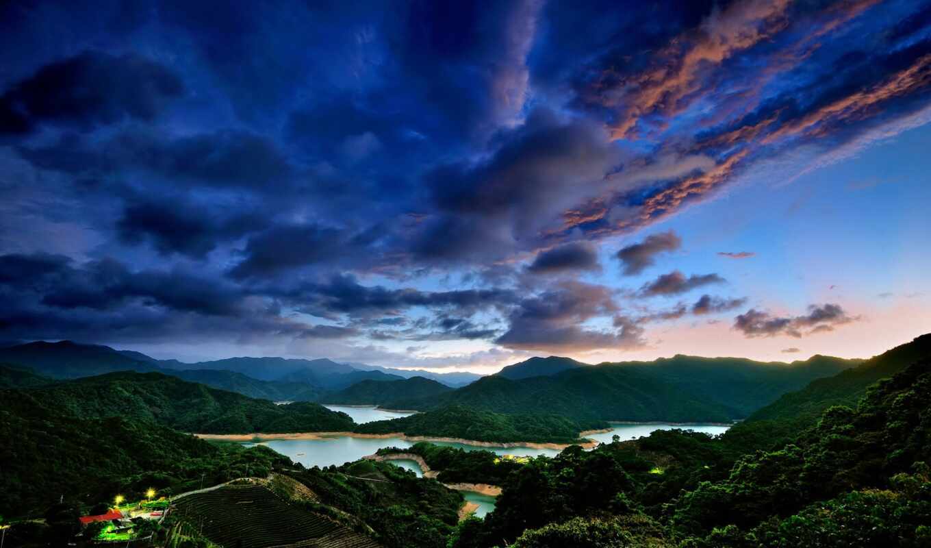 lake, sky, landscapes-, sunset, evening, Bridge, of the world, taiwan, taipei, chinese woman, cloud