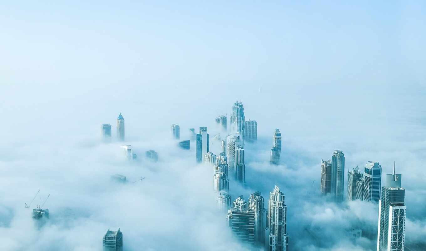 house, city, deck, building, cloud, fog, dubai, uae, the skyscraper, descend