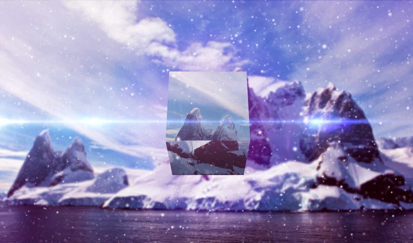 небо, лед, water, снег, winter, landscape, отражение, oblaka, горы, скалы