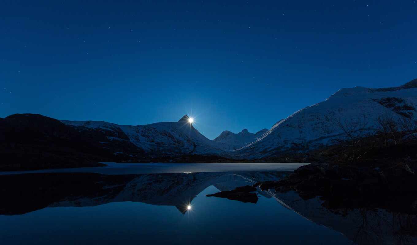 lake, mobile, background, night, water, mountain, screen, fund, Caucasus