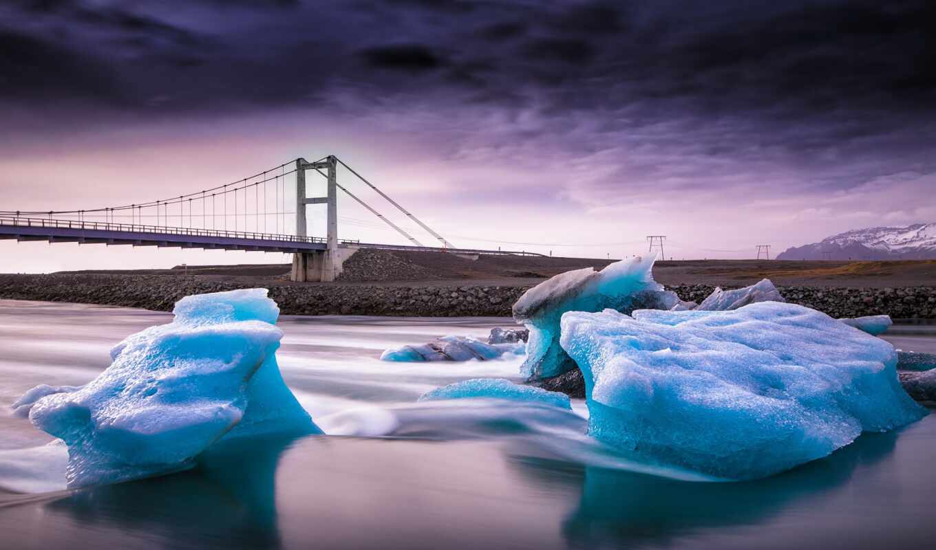 ice, Bridge, river