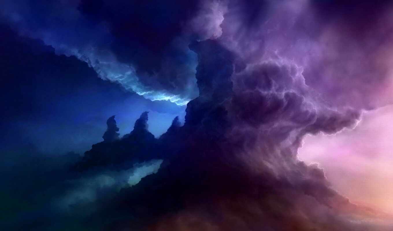 небо, облако, darkness, stormy, арт