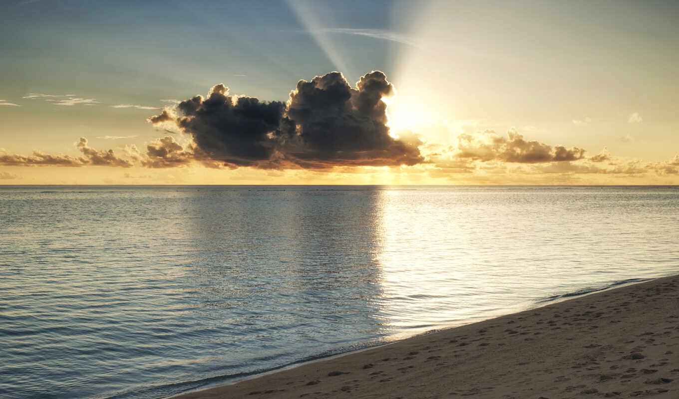 небо, sun, закат, пляж, море, берег, ocean, maldives, rays, tropics, oblaka