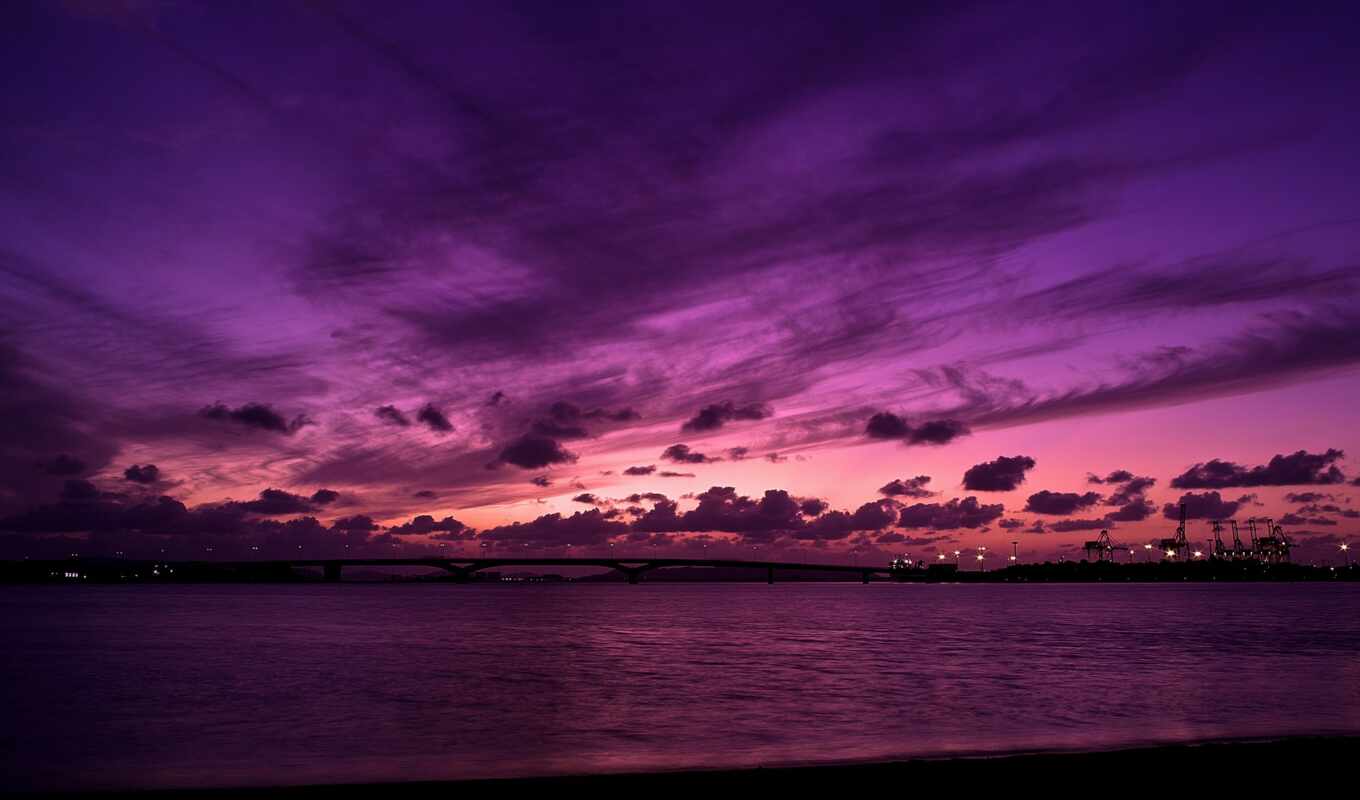 небо, purple, закат, море, розовый, красивый, оттенок