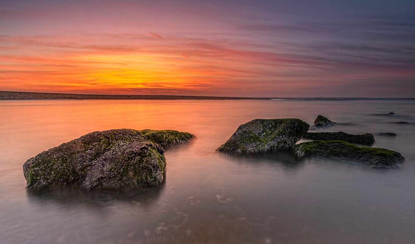 stone, sunset, horizon, block