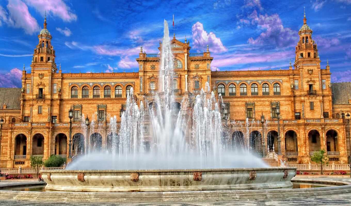 sky, country, Spain, palace, tours, fountain, spain, seville, main, the visitor