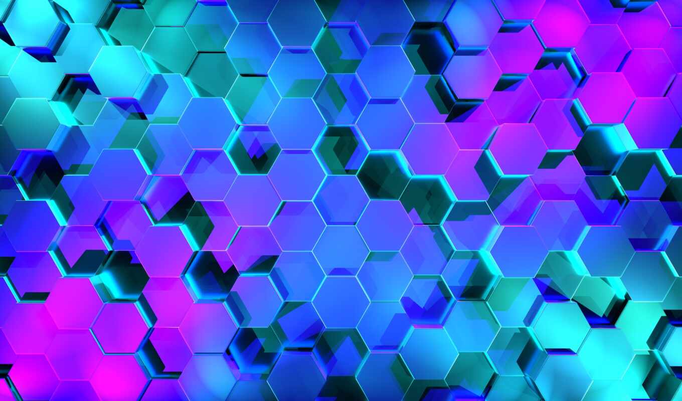 light, honeycombs, rendering, super, neon, hexagon