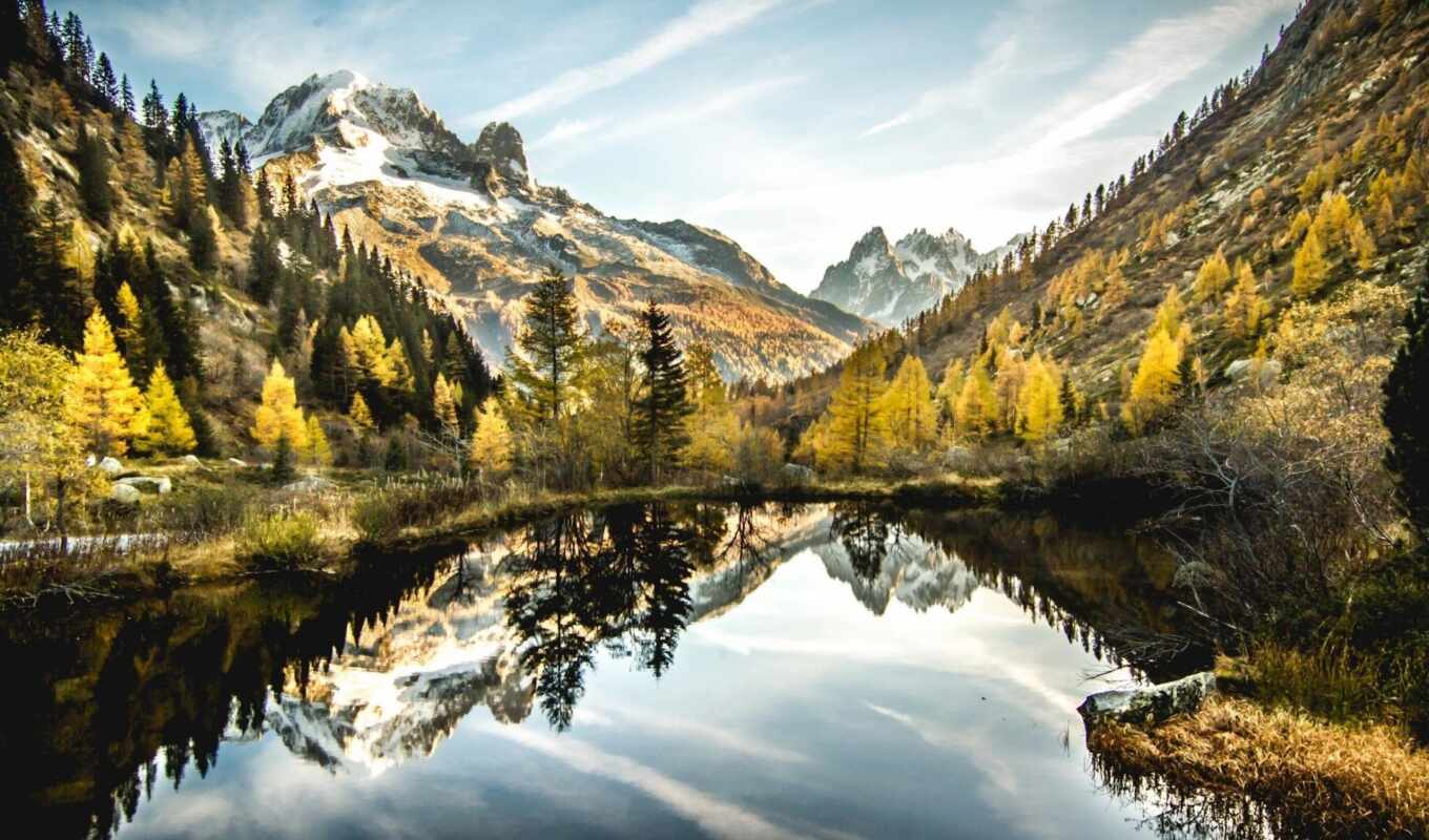 озеро, гора, landscape, осень