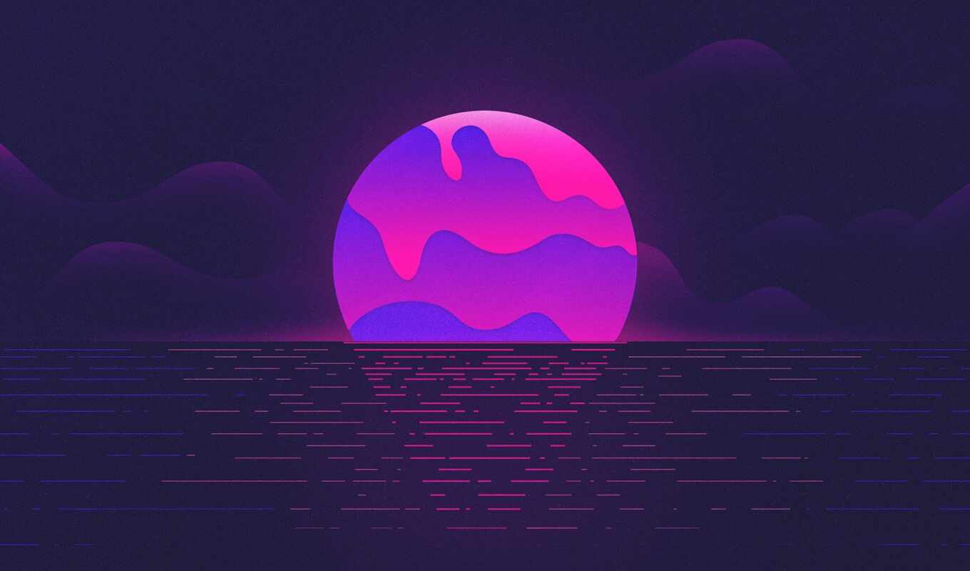 linux, graphics, vector, abstraction, purple, moon, arch