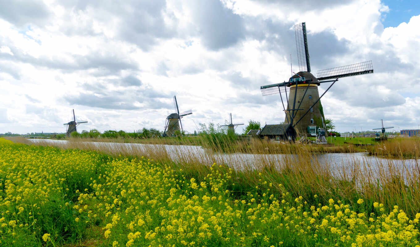 Netherlands, river, mill