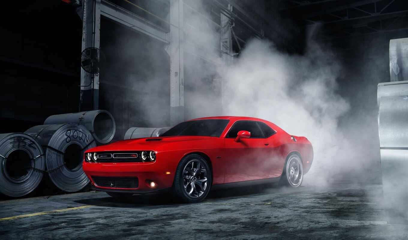 smoke, car, dodge, challenger, muscle