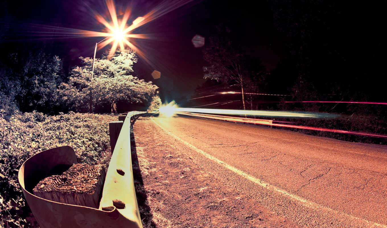 nature, light, night, forest, road, lodge, bright, expensive, polyani