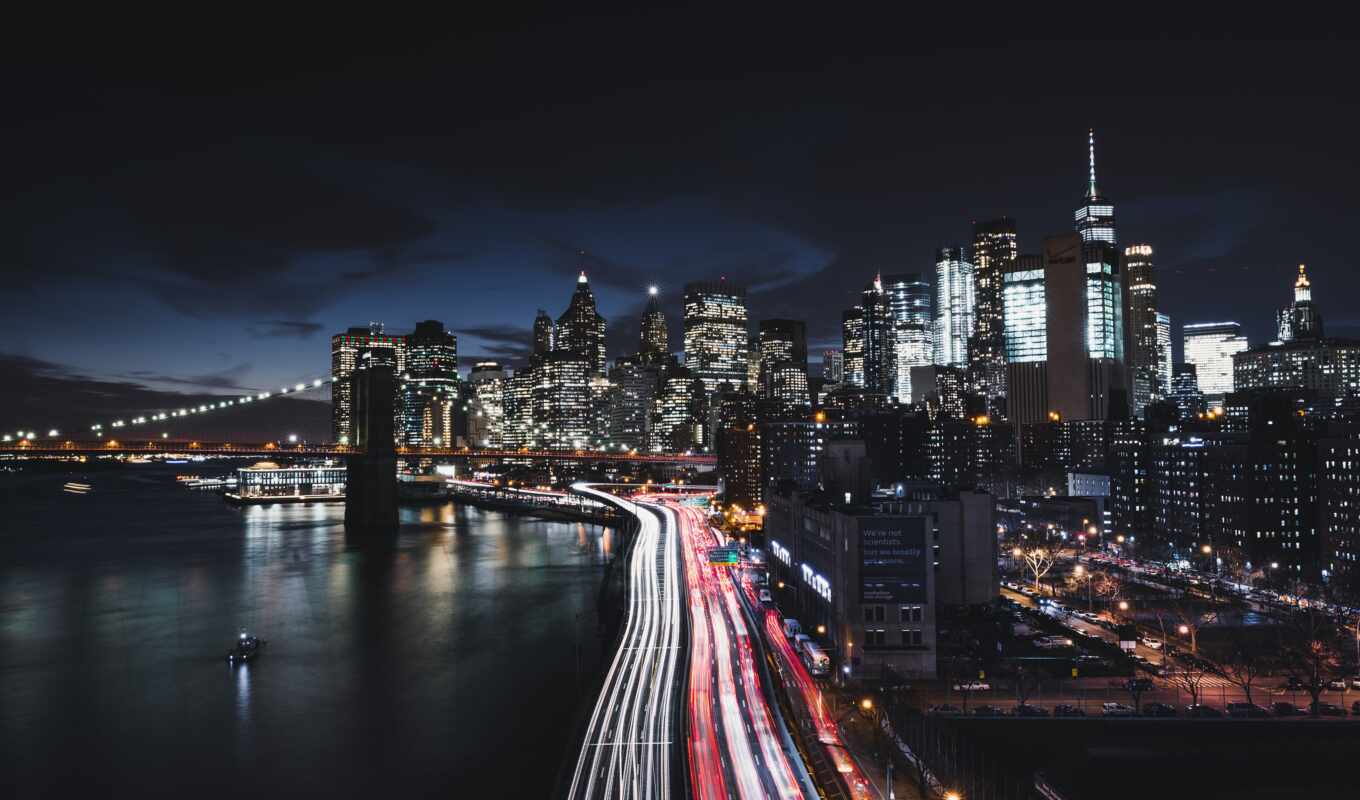 new, город, ночь, skyline, york