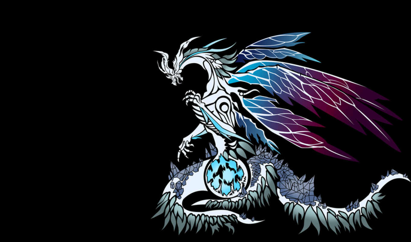 blue, white, дракон, illustration