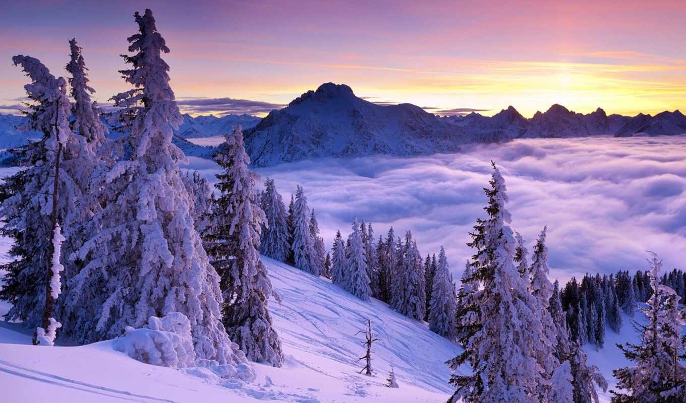 природа, фон, окно, purple, закат, снег, winter, гора, landscape, top, pxfuelpage