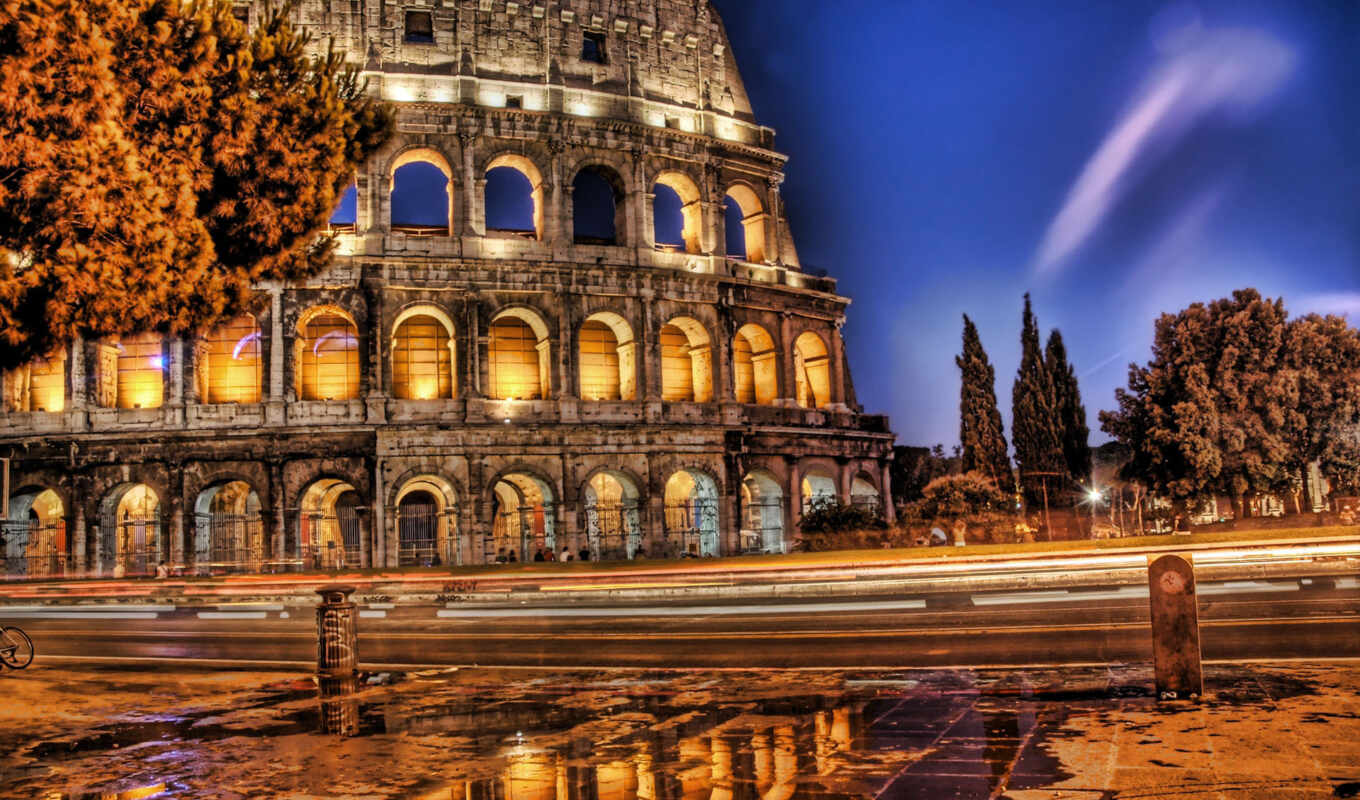 city, road, hdr, evening, colosseum