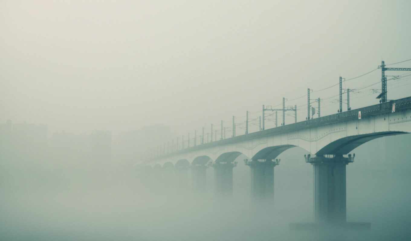 мост, утро, туман, петербург