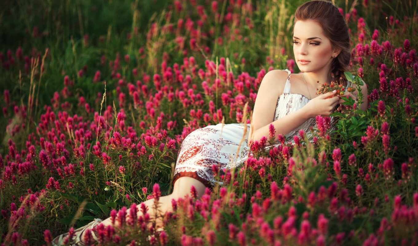 flowers, girl, summer, beauty, open, meadow