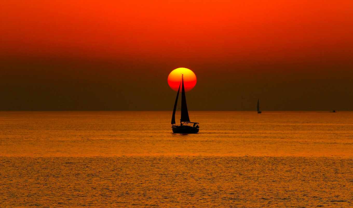 небо, sun, закат, море, лодка, яхта, sail