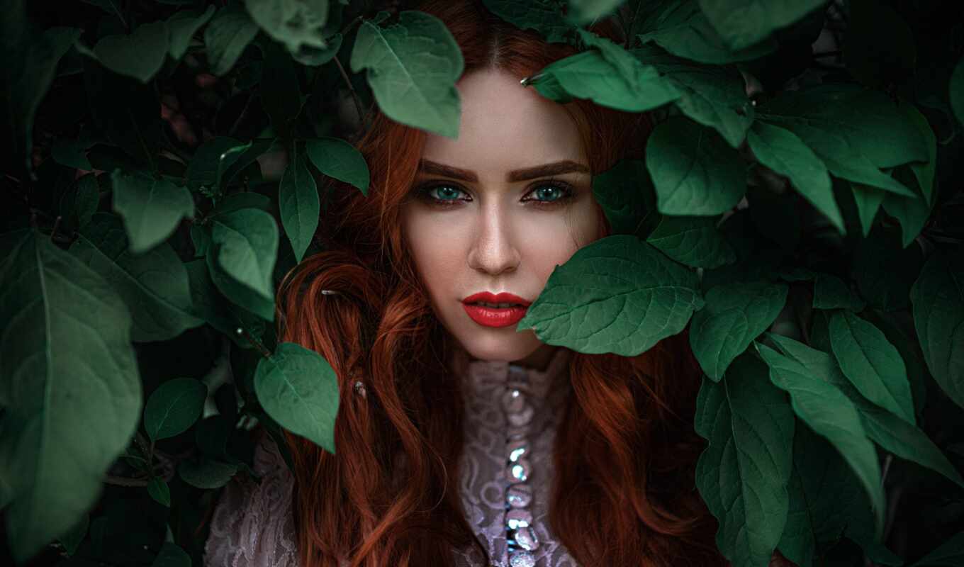девушка, женщина, глаз, зелёный, глаза, модель, листва, redhead, leaf, rare