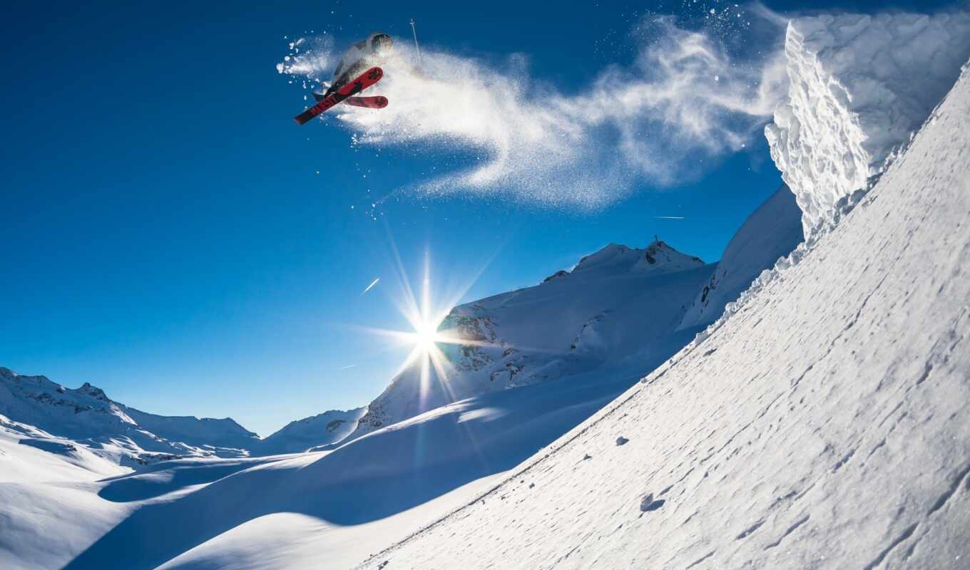 снег, winter, гора, спорт, лыжник