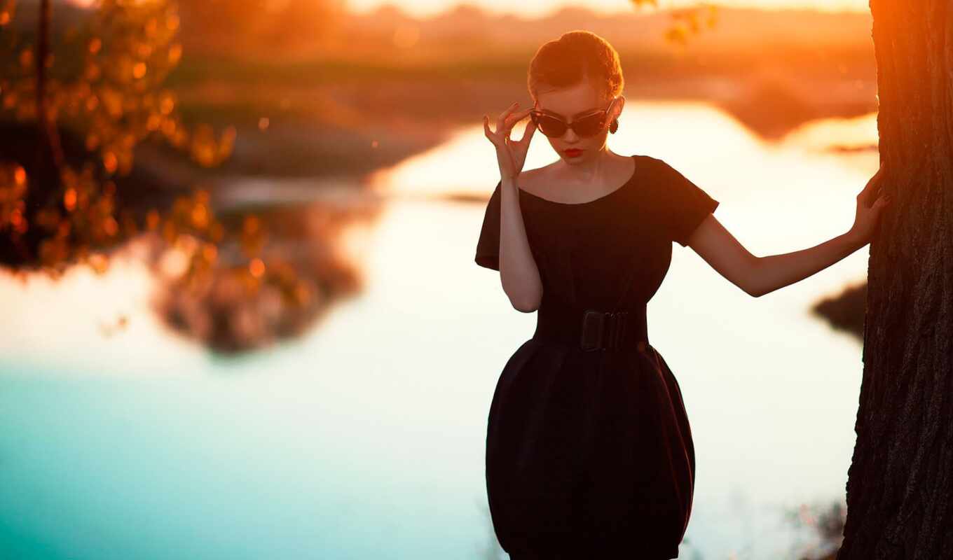 lake, girl, sunset, model, glasses, oxana, mansurov