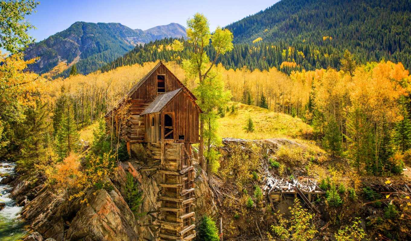 mountain, landscape, USA, usa, autumn, crystal, mill, colorado, fore