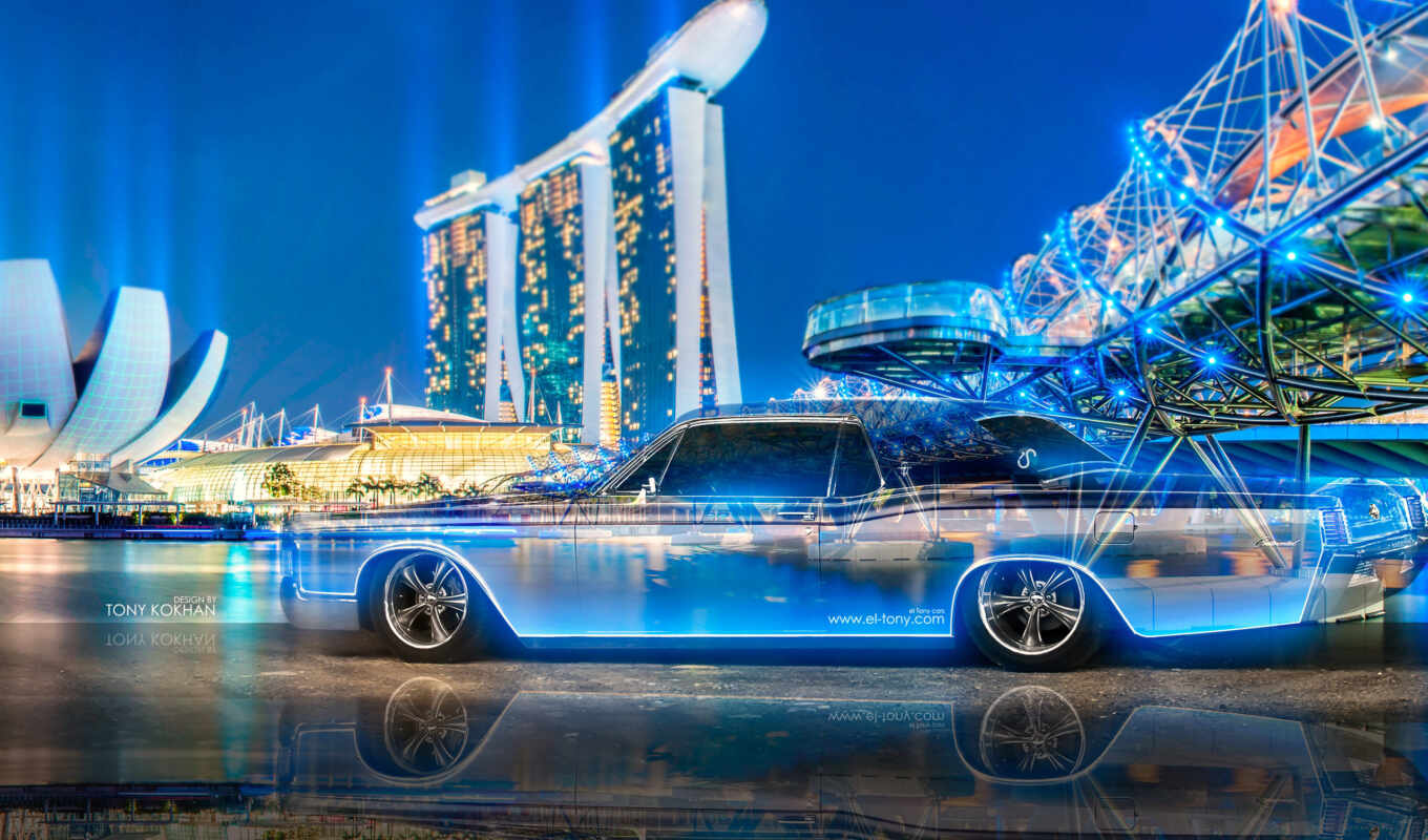 art, city, night, car, crystal, classic, continental, motor, neon, lincoln