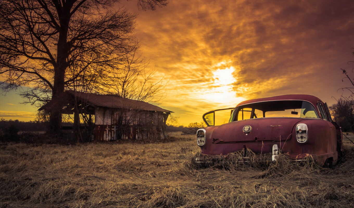 page, sunset, car, sunday, abandoned, rusty, sliders, picture, subject