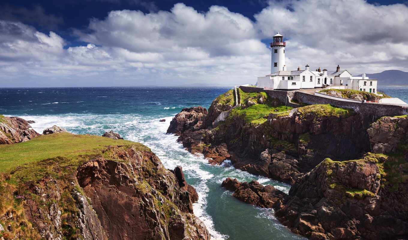 природа, white, lighthouse, остров, ocean, ирландский, побережье, красивый, ireland, rage, permission