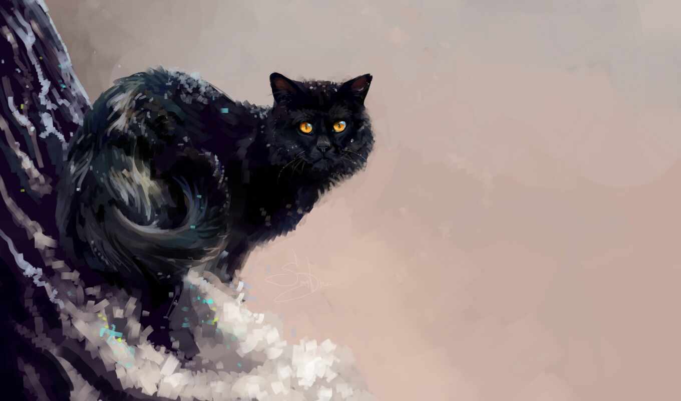фото, снег, кот, коты, animal, рисованный, арт, drawing, narrow