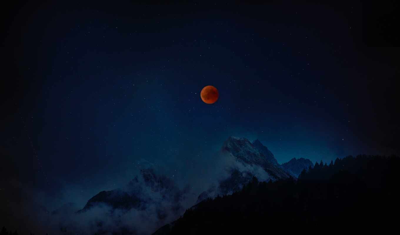 moon, mountain, blood, in, eclipse