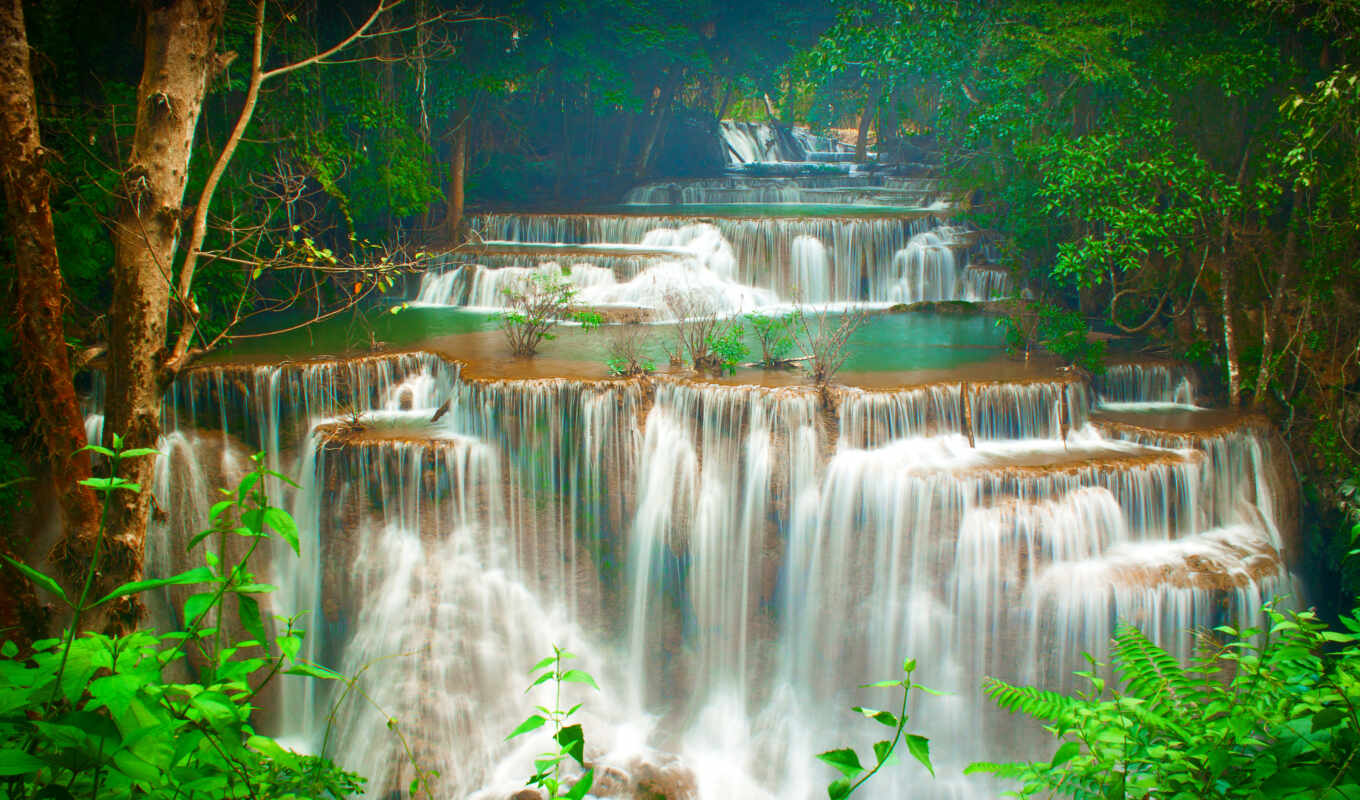 природа, дерево, mae, park, таиланд, водопад, каскад, huay, fore, kanchanaburus, хамин
