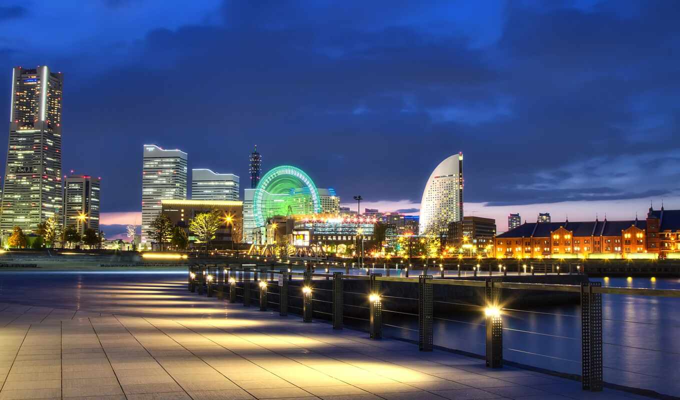 night, Bridge, cities, japanese, megapolis, bay, port, Japan, yokohama