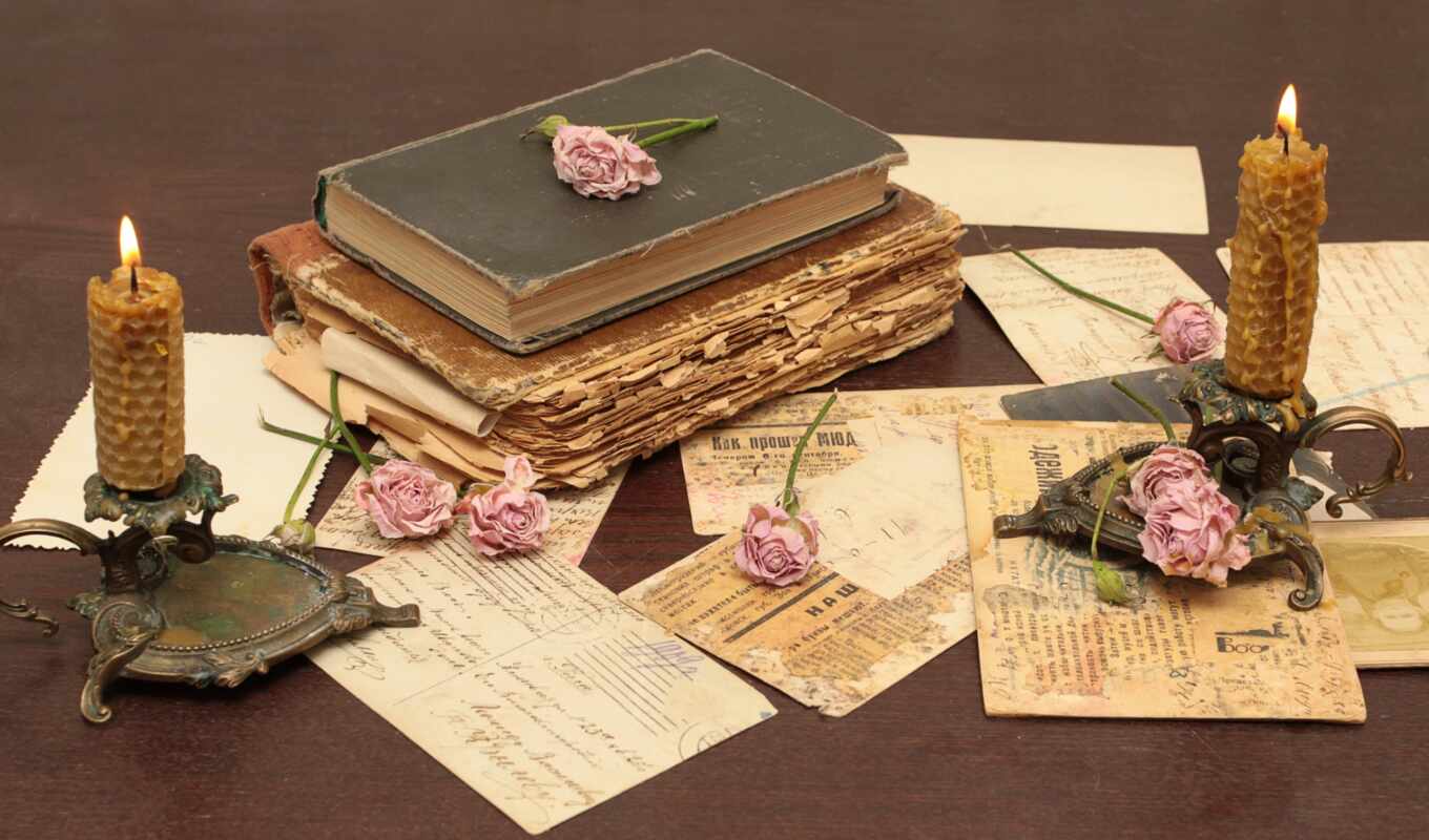 ретро, страница, vintage, розы, книги, cvety, бумага, письма, свечи, открытки