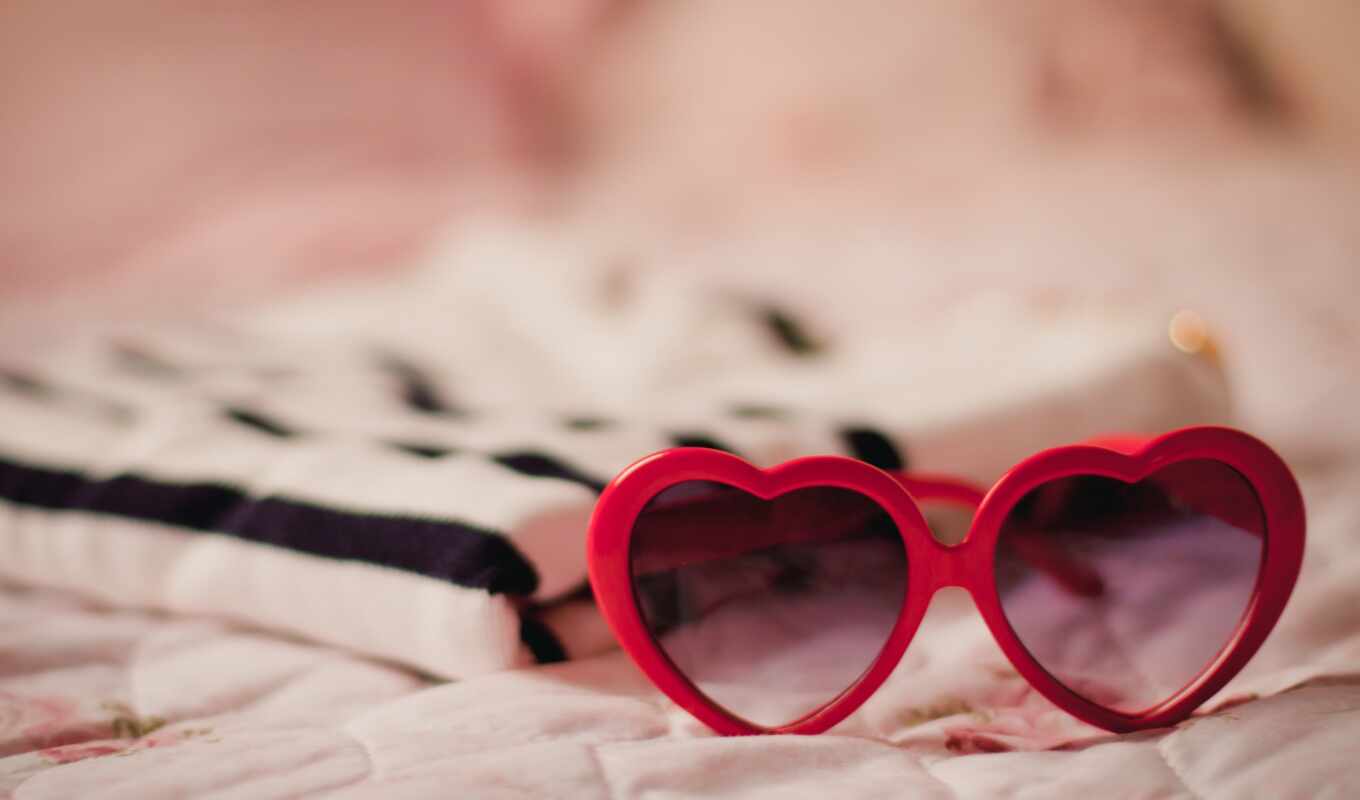 очки, сердце, сердца, зрение, розовый красный