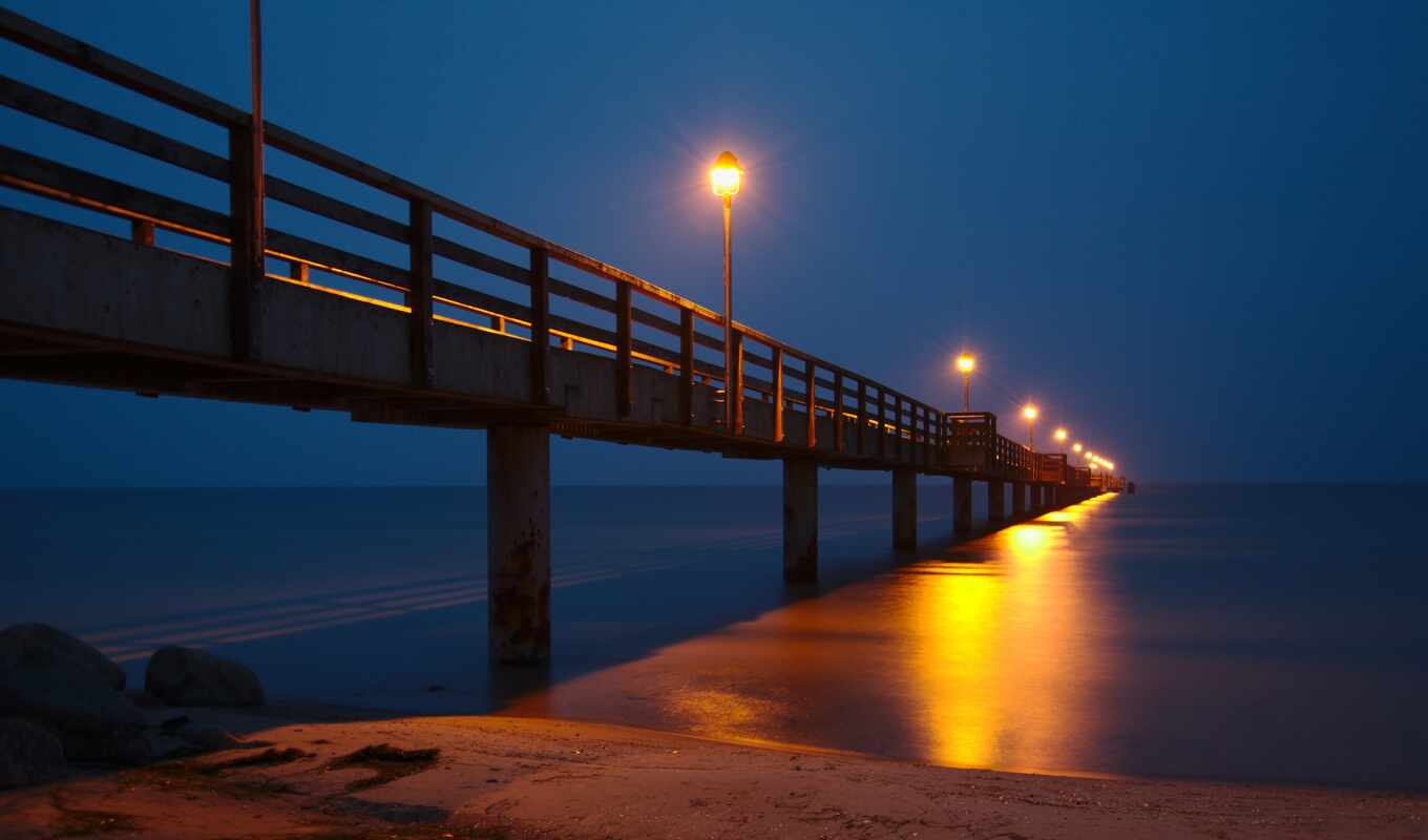 night, sea, different, add, pier, ocean, light bulb, complain, pier, lantern