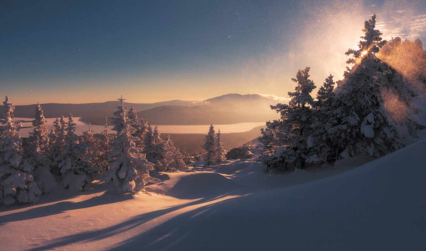 природа, есть, дерево, снег, winter, гора, landscape, shadow, утро, заснеженный
