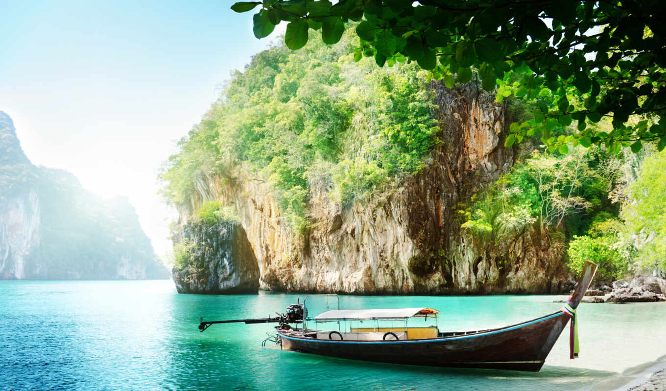 nature, sky, sun, beach, sea, island, a boat, islands, phuket, thai