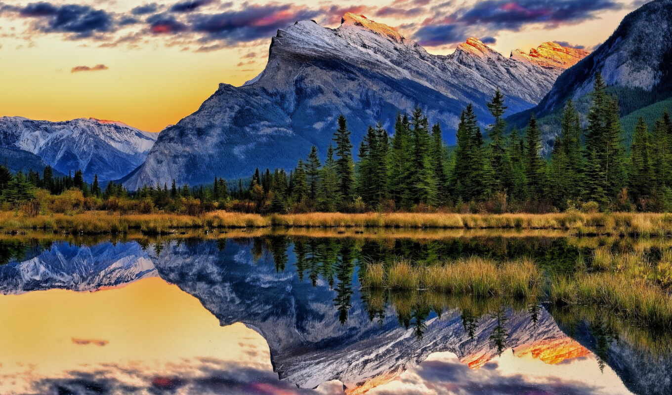 озеро, природа, лес, канада, альберта, trees, banff, канадский, горы, vermillion