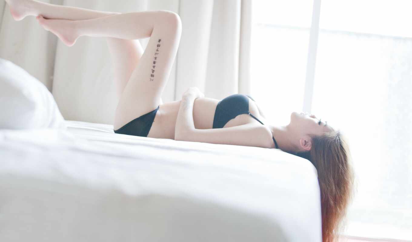 girl, picture, light, window, asian, bed, legs, tattoo