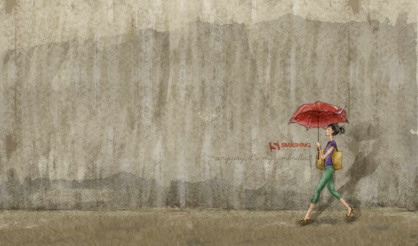 стена, девушка, обоя, зонт