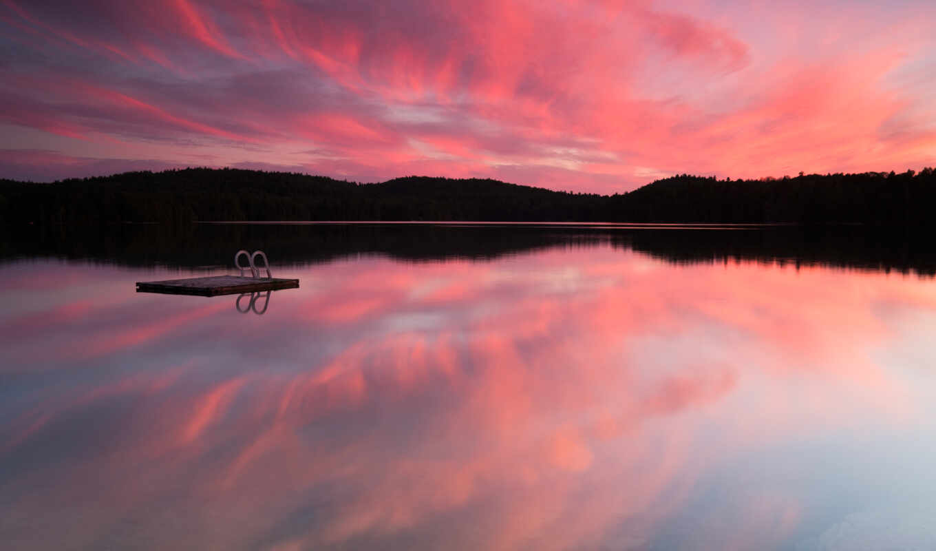 lake, nature, sunset, funart