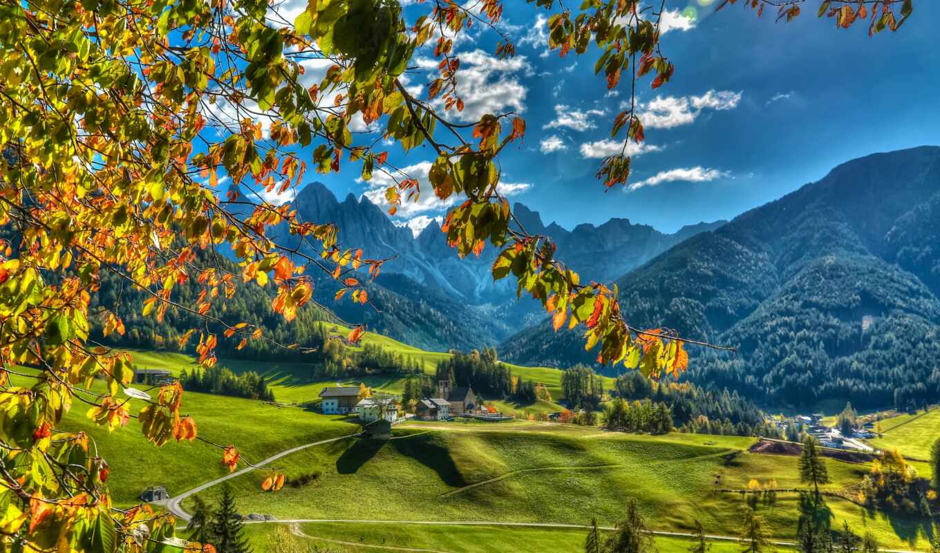 mountain, autumn, italian, village, the alps, valley, italy, tyrol, dolomite, dolomitov i