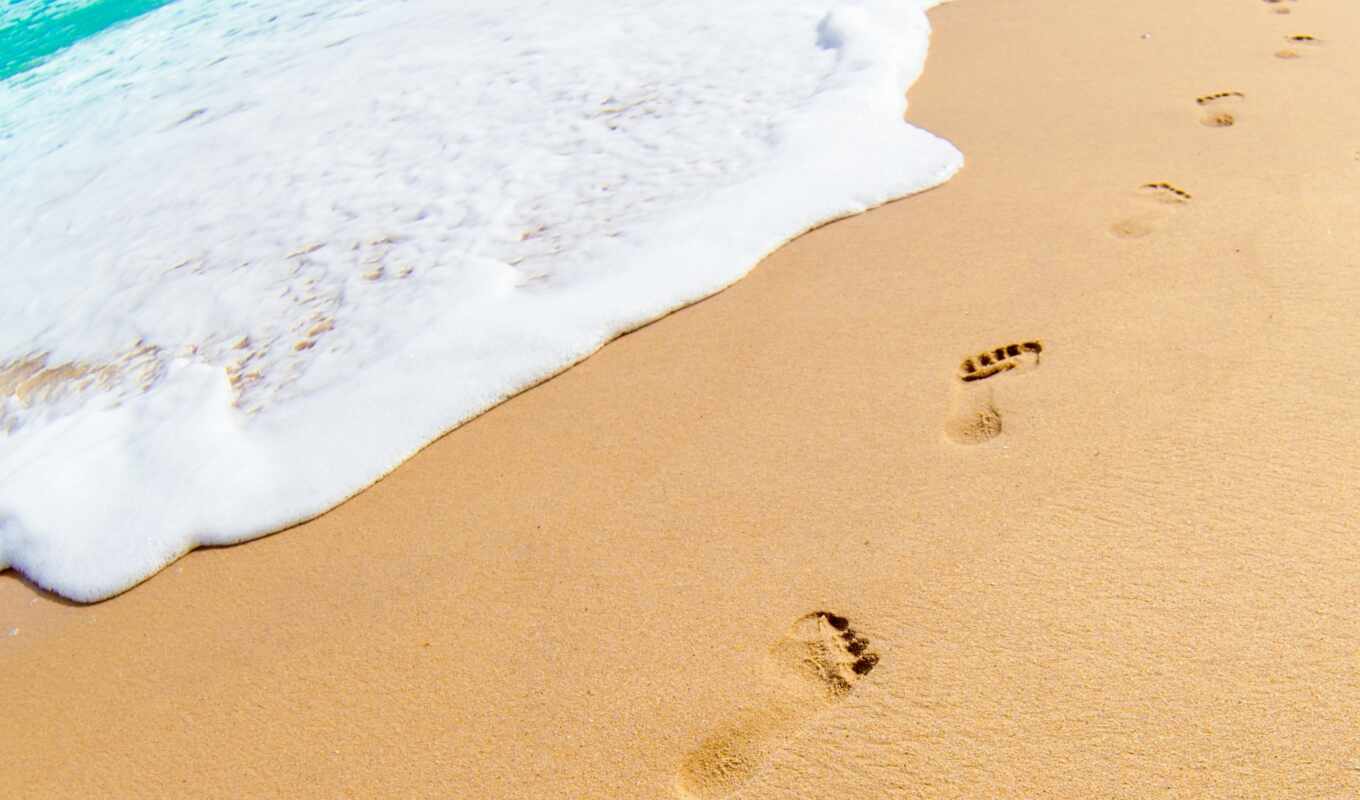 след, песок, footprint, пляж, море