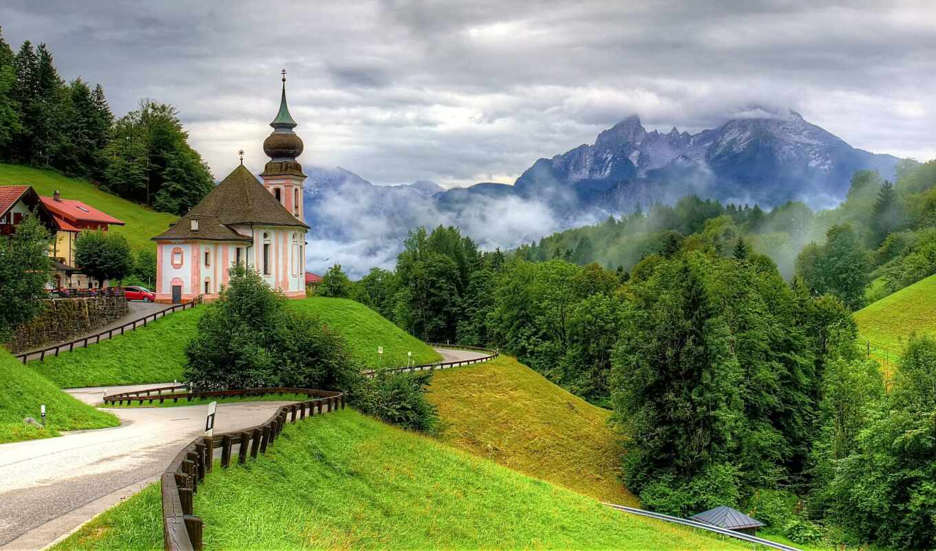 nature, tree, mountain, road, temple, Germany, scenery, rare, seiden