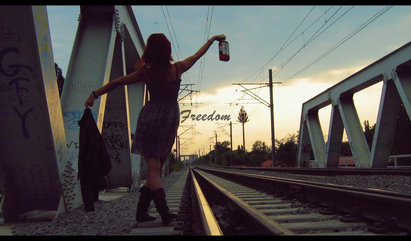 girl, girls, road, alcohol, bottle, freedom